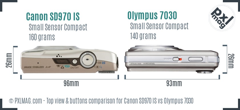 Canon SD970 IS vs Olympus 7030 top view buttons comparison