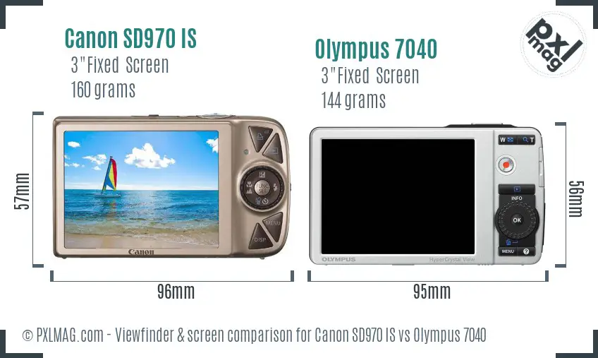 Canon SD970 IS vs Olympus 7040 Screen and Viewfinder comparison