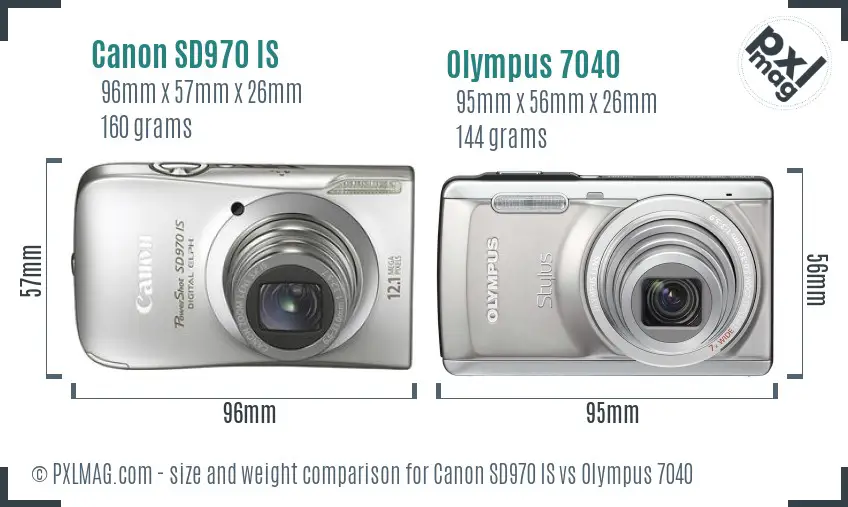 Canon SD970 IS vs Olympus 7040 size comparison