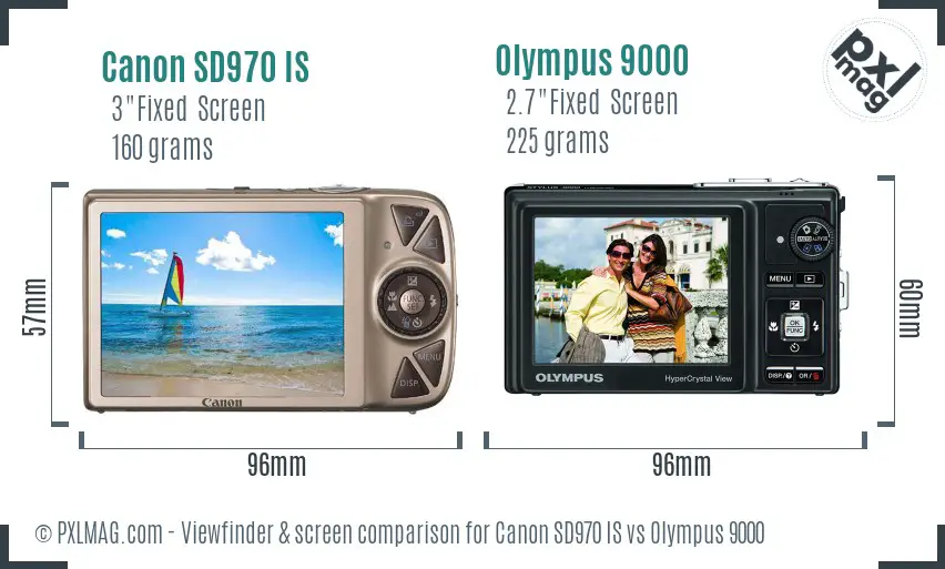 Canon SD970 IS vs Olympus 9000 Screen and Viewfinder comparison