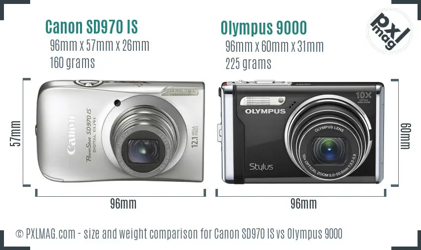 Canon SD970 IS vs Olympus 9000 size comparison