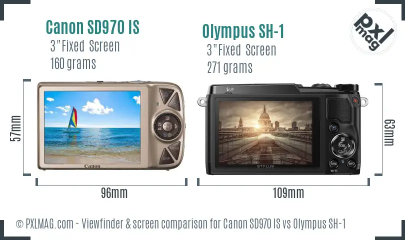 Canon SD970 IS vs Olympus SH-1 Screen and Viewfinder comparison