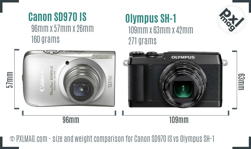 Canon SD970 IS vs Olympus SH-1 size comparison