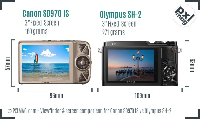 Canon SD970 IS vs Olympus SH-2 Screen and Viewfinder comparison