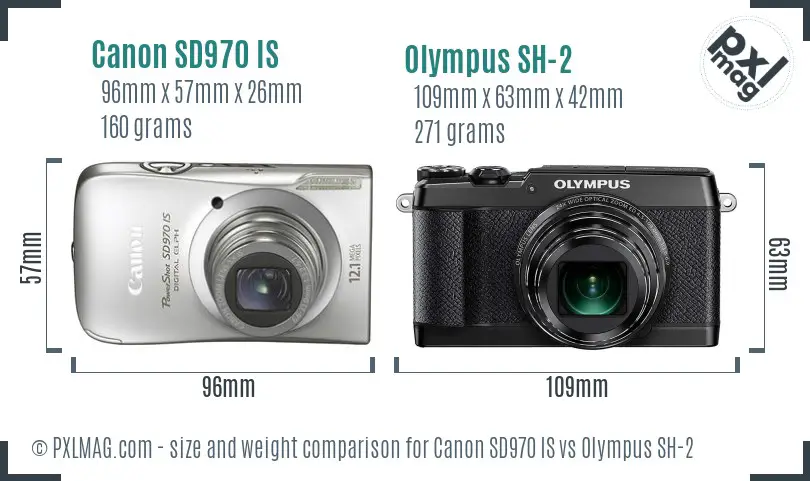 Canon SD970 IS vs Olympus SH-2 size comparison