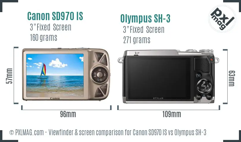 Canon SD970 IS vs Olympus SH-3 Screen and Viewfinder comparison