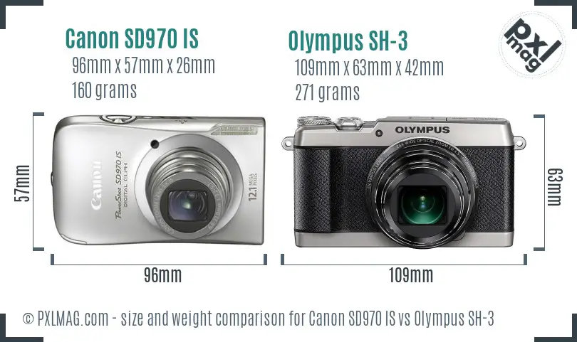 Canon SD970 IS vs Olympus SH-3 size comparison