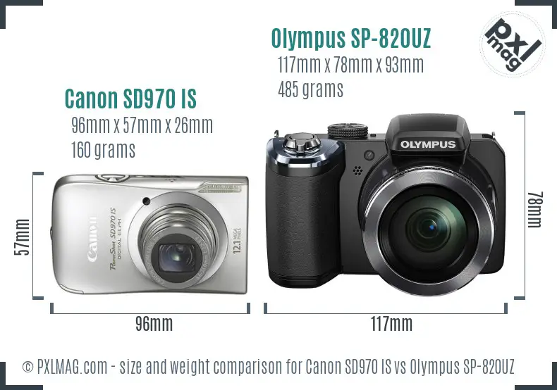 Canon SD970 IS vs Olympus SP-820UZ size comparison