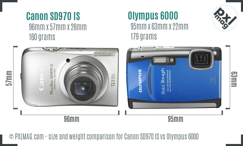 Canon SD970 IS vs Olympus 6000 size comparison