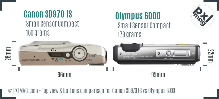 Canon SD970 IS vs Olympus 6000 top view buttons comparison