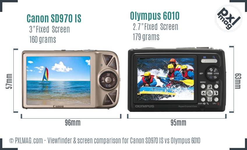 Canon SD970 IS vs Olympus 6010 Screen and Viewfinder comparison