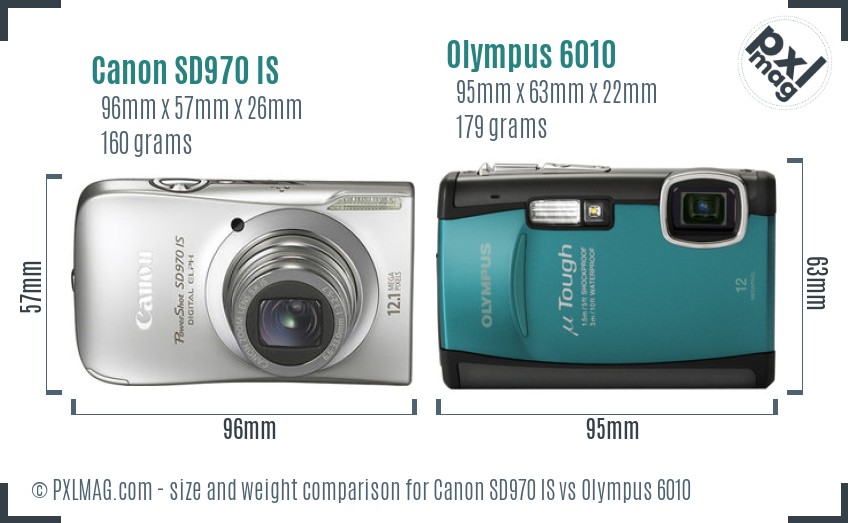 Canon SD970 IS vs Olympus 6010 size comparison