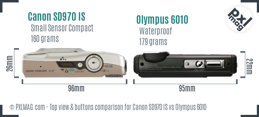 Canon SD970 IS vs Olympus 6010 top view buttons comparison