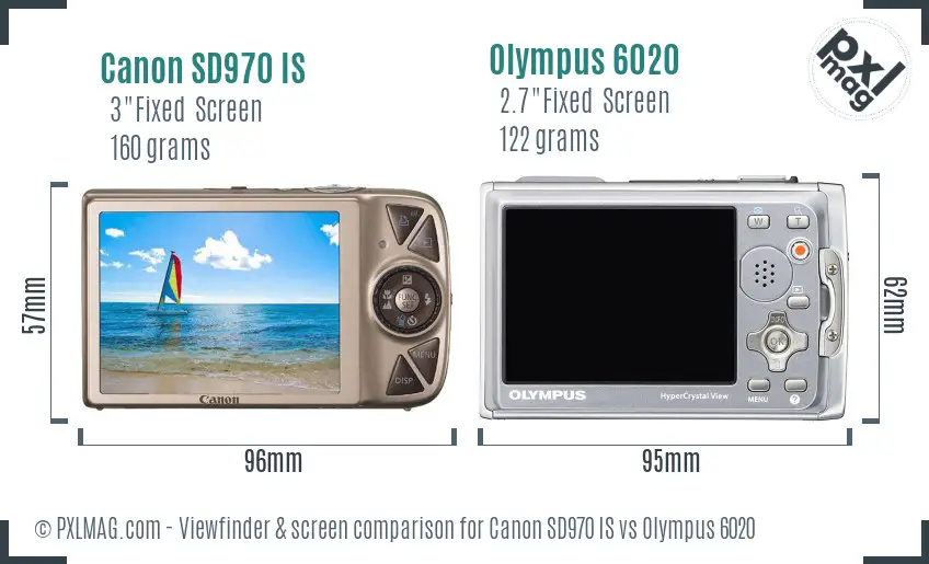 Canon SD970 IS vs Olympus 6020 Screen and Viewfinder comparison
