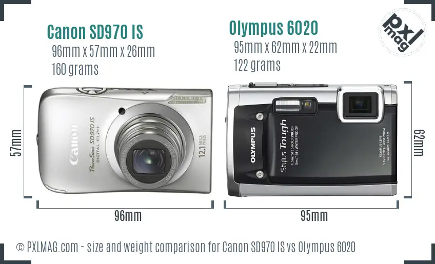 Canon SD970 IS vs Olympus 6020 size comparison