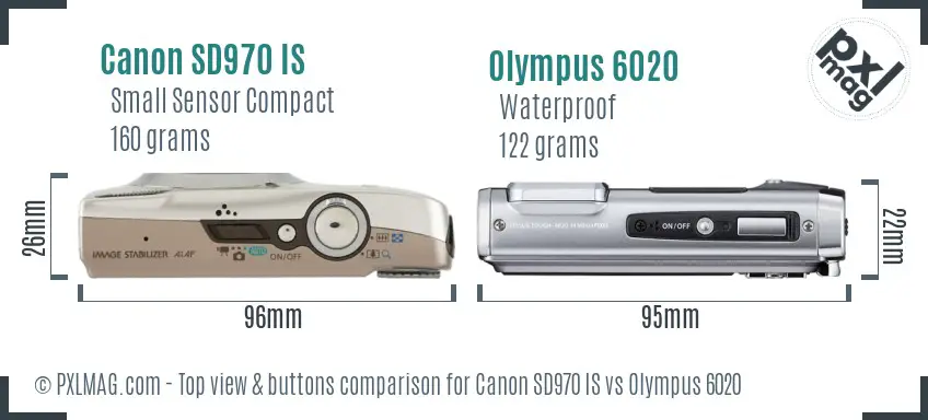 Canon SD970 IS vs Olympus 6020 top view buttons comparison