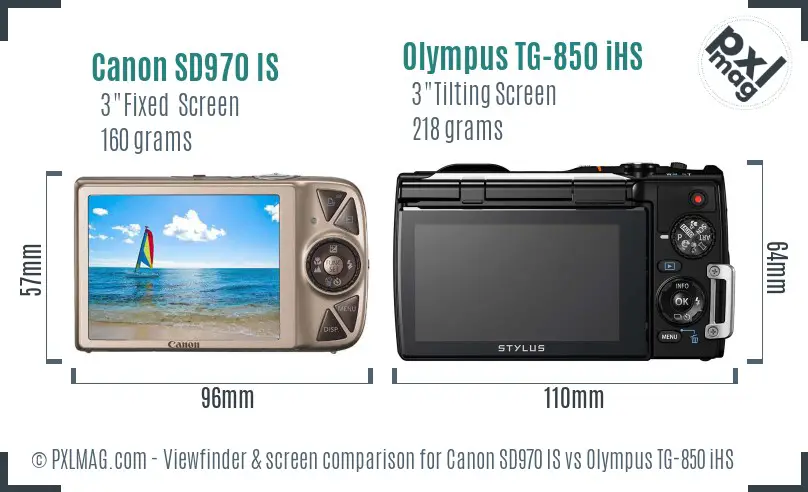 Canon SD970 IS vs Olympus TG-850 iHS Screen and Viewfinder comparison