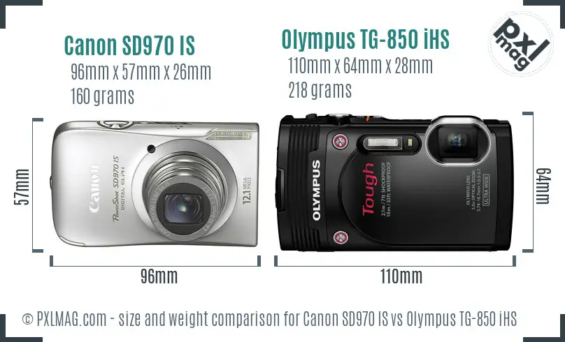 Canon SD970 IS vs Olympus TG-850 iHS size comparison