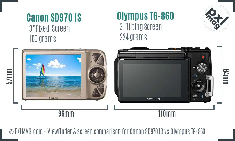 Canon SD970 IS vs Olympus TG-860 Screen and Viewfinder comparison