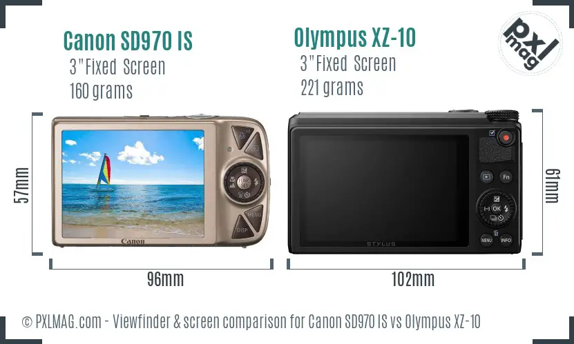 Canon SD970 IS vs Olympus XZ-10 Screen and Viewfinder comparison