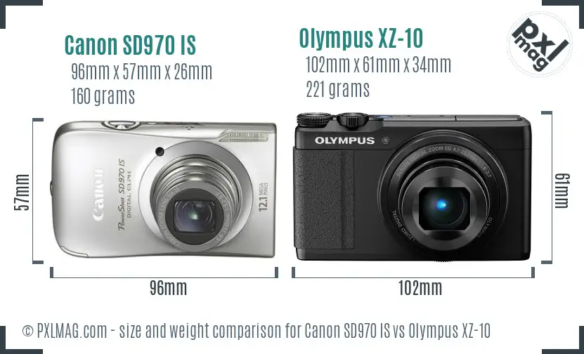 Canon SD970 IS vs Olympus XZ-10 size comparison