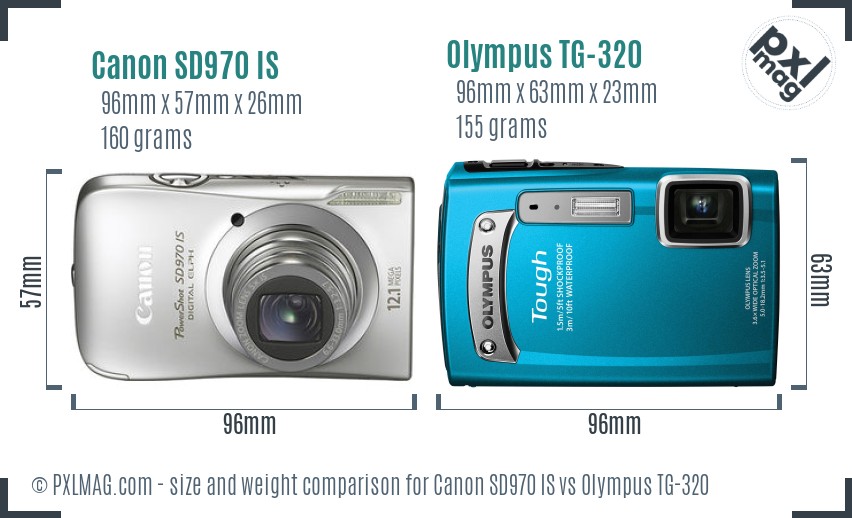 Canon SD970 IS vs Olympus TG-320 size comparison Canon SD970 IS vs Olympus TG-320 size comparison