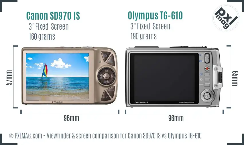 Canon SD970 IS vs Olympus TG-610 Screen and Viewfinder comparison