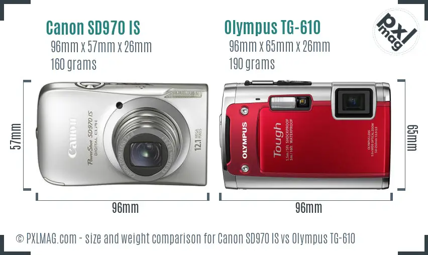 Canon SD970 IS vs Olympus TG-610 size comparison
