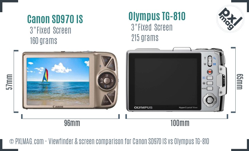 Canon SD970 IS vs Olympus TG-810 Screen and Viewfinder comparison