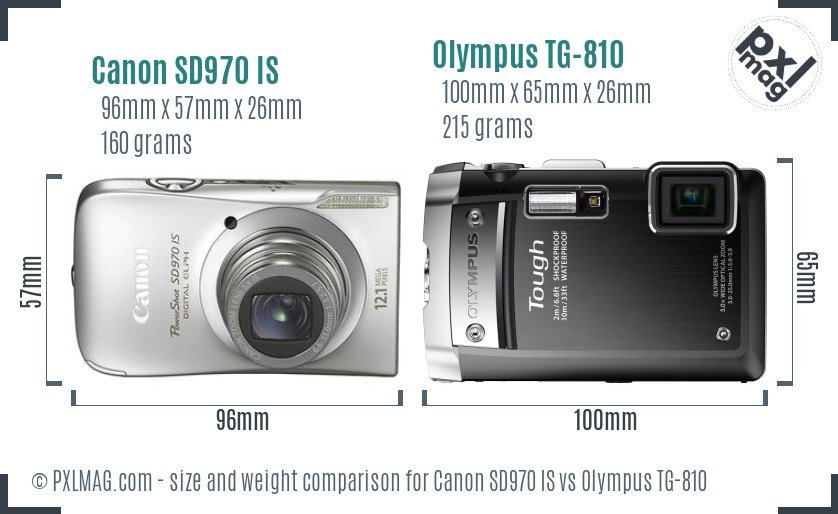Canon SD970 IS vs Olympus TG-810 size comparison