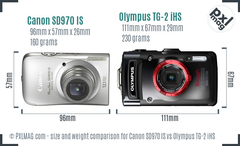 Canon SD970 IS vs Olympus TG-2 iHS size comparison