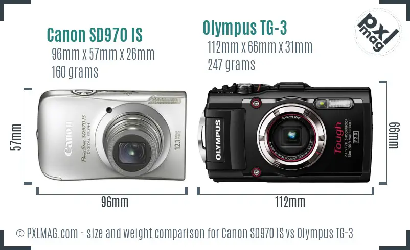 Canon SD970 IS vs Olympus TG-3 size comparison Canon SD970 IS vs Olympus TG-3 size comparison