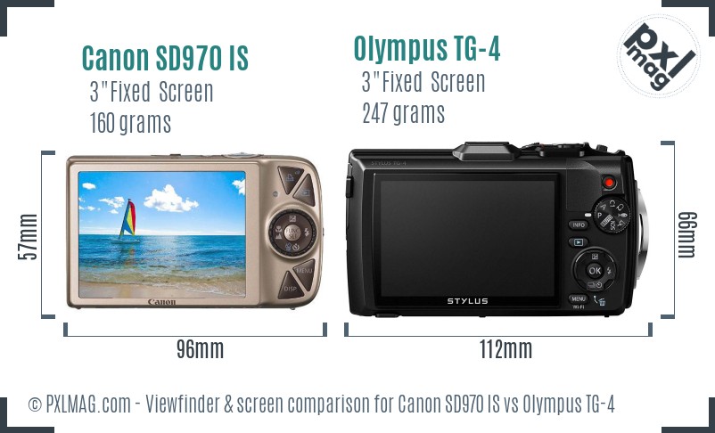Canon SD970 IS vs Olympus TG-4 Screen and Viewfinder comparison