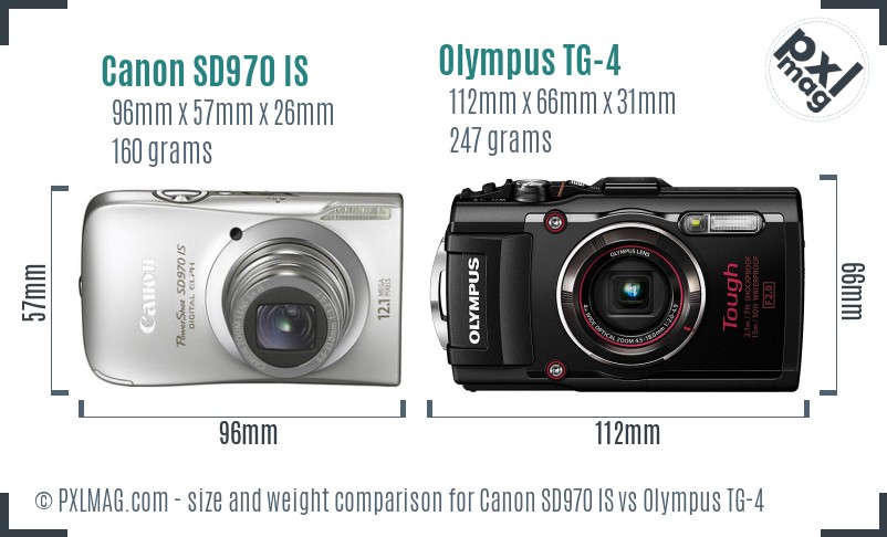 Canon SD970 IS vs Olympus TG-4 size comparison Canon SD970 IS vs Olympus TG-4 size comparison