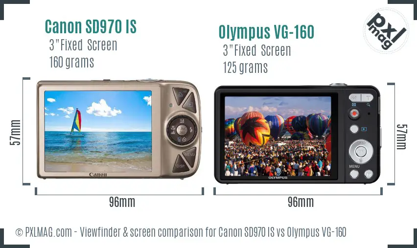 Canon SD970 IS vs Olympus VG-160 Screen and Viewfinder comparison