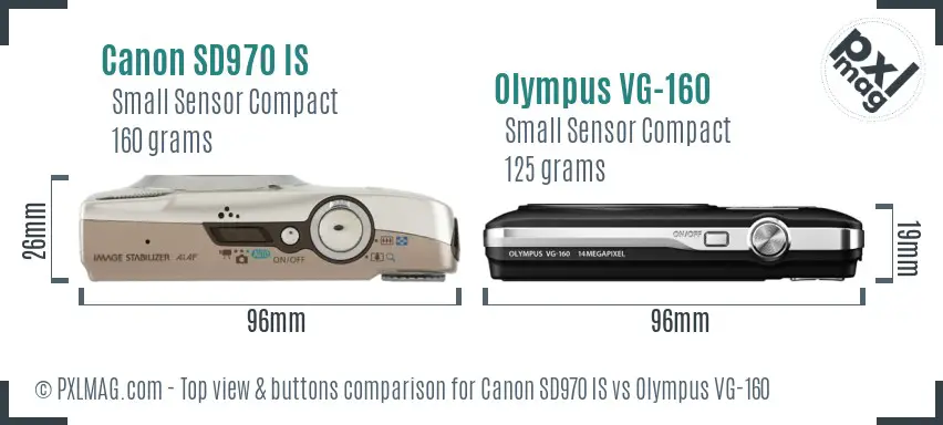 Canon SD970 IS vs Olympus VG-160 top view buttons comparison