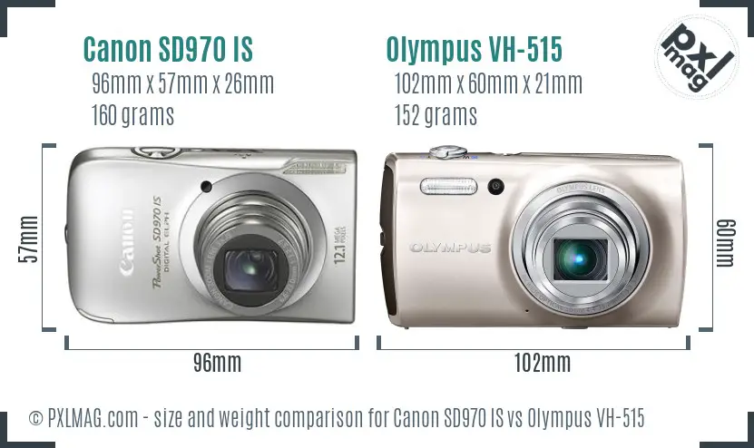 Canon SD970 IS vs Olympus VH-515 size comparison