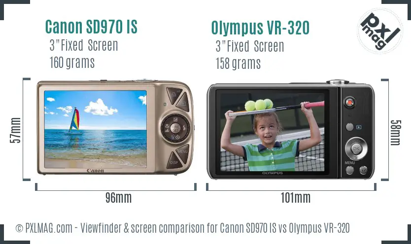 Canon SD970 IS vs Olympus VR-320 Screen and Viewfinder comparison