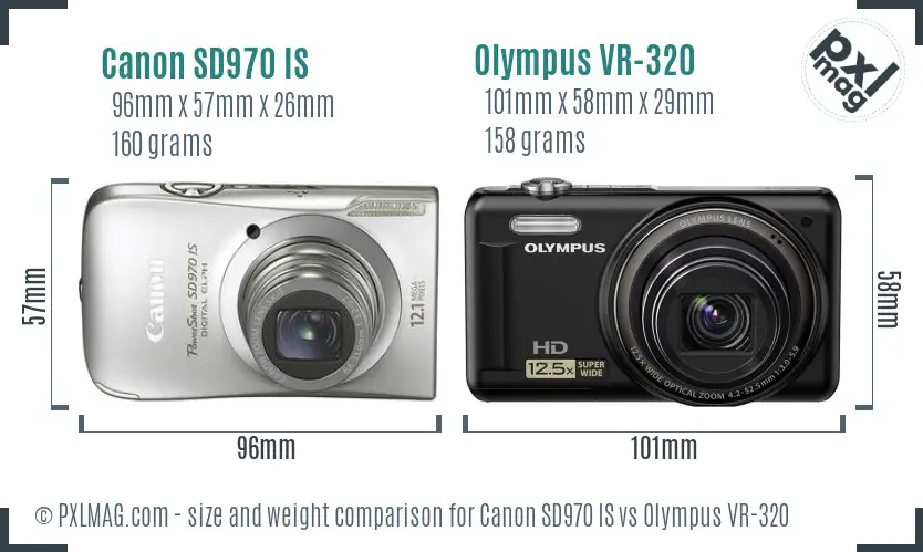 Canon SD970 IS vs Olympus VR-320 size comparison