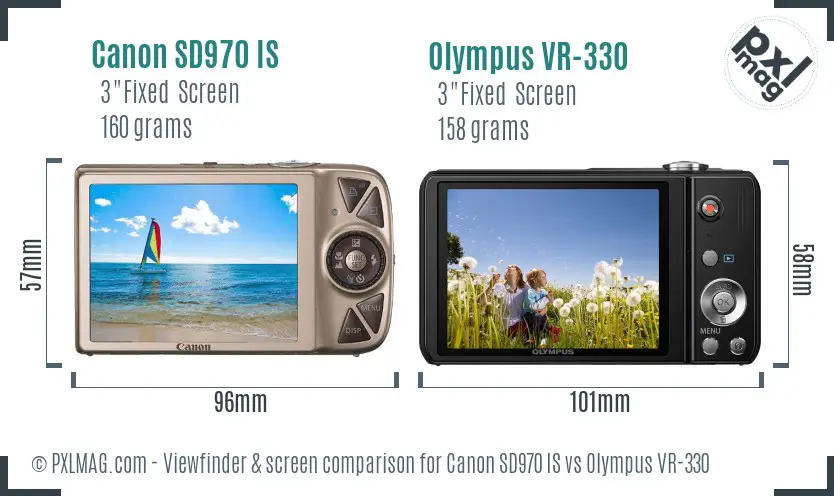 Canon SD970 IS vs Olympus VR-330 Screen and Viewfinder comparison