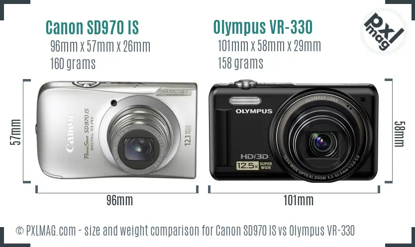 Canon SD970 IS vs Olympus VR-330 size comparison