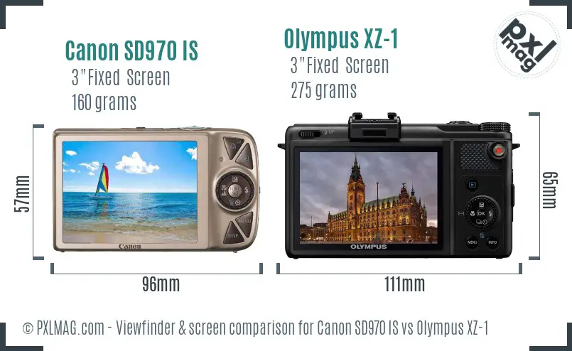 Canon SD970 IS vs Olympus XZ-1 Screen and Viewfinder comparison