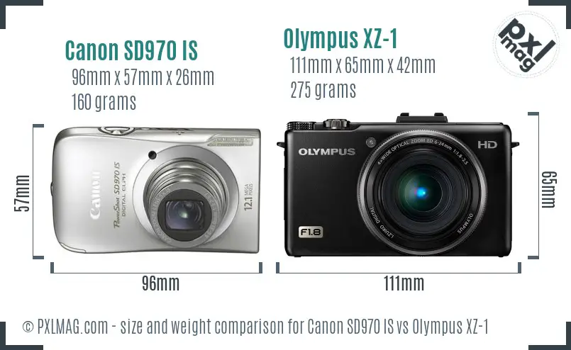 Canon SD970 IS vs Olympus XZ-1 size comparison