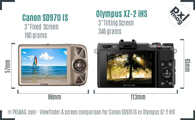 Canon SD970 IS vs Olympus XZ-2 iHS Screen and Viewfinder comparison