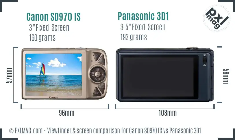 Canon SD970 IS vs Panasonic 3D1 Screen and Viewfinder comparison Canon SD970 IS vs Panasonic 3D1 Screen and Viewfinder comparison