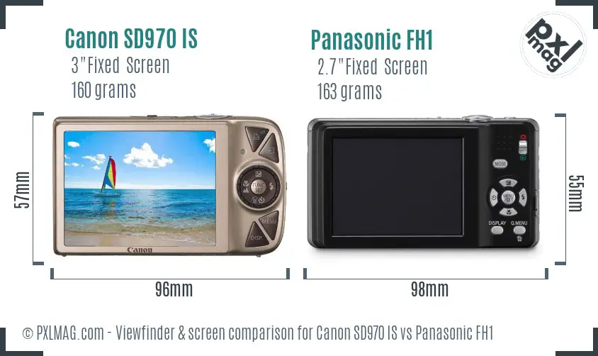 Canon SD970 IS vs Panasonic FH1 Screen and Viewfinder comparison