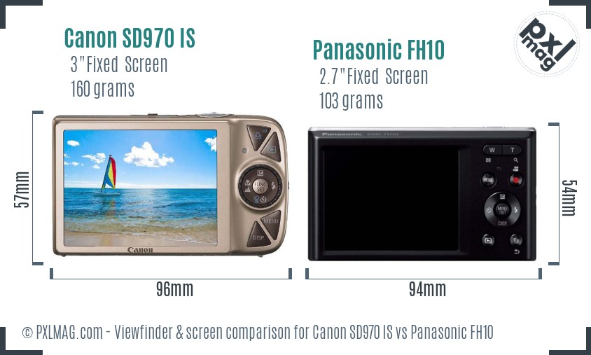 Canon SD970 IS vs Panasonic FH10 Screen and Viewfinder comparison