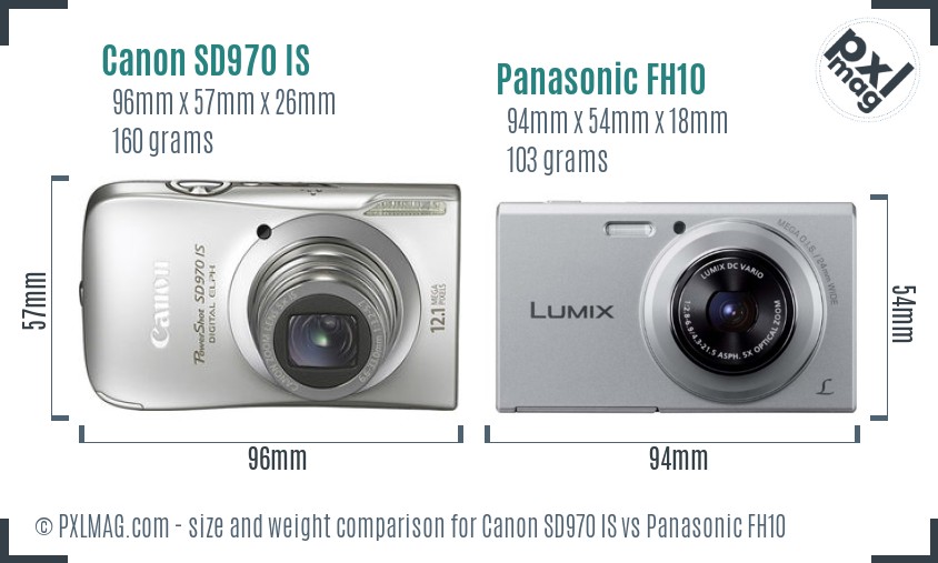 Canon SD970 IS vs Panasonic FH10 size comparison
