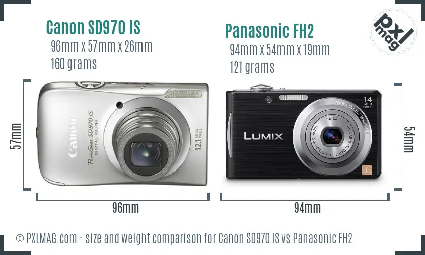 Canon SD970 IS vs Panasonic FH2 size comparison Canon SD970 IS vs Panasonic FH2 size comparison