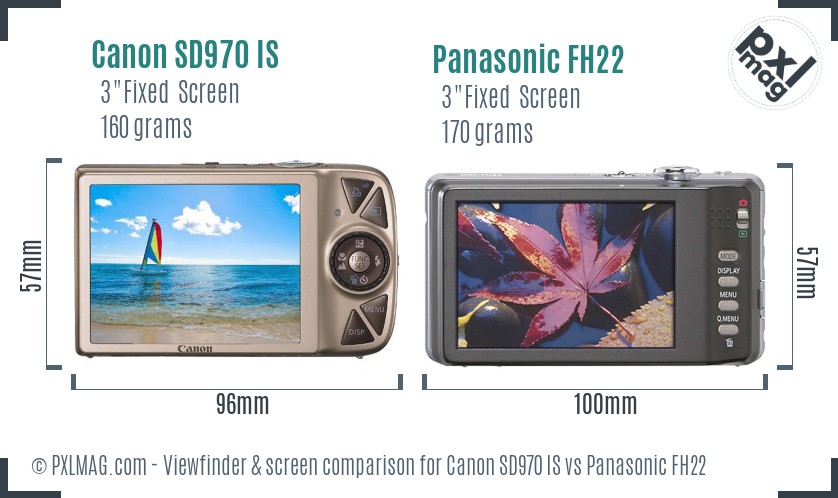 Canon SD970 IS vs Panasonic FH22 Screen and Viewfinder comparison